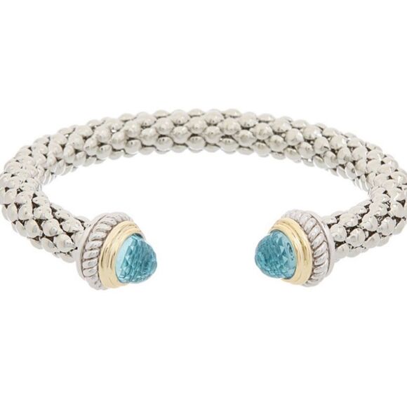 BLUE TOPAZ SET IN POPCORN CUFF - Picture 1 of 2